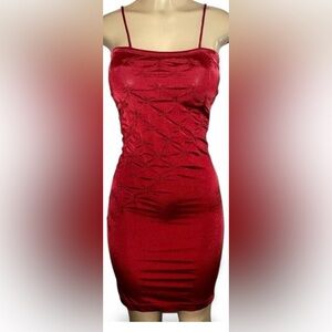 Wolford Satin Opaque Red Ruched Bodycon Mini Dress NWOT Medium